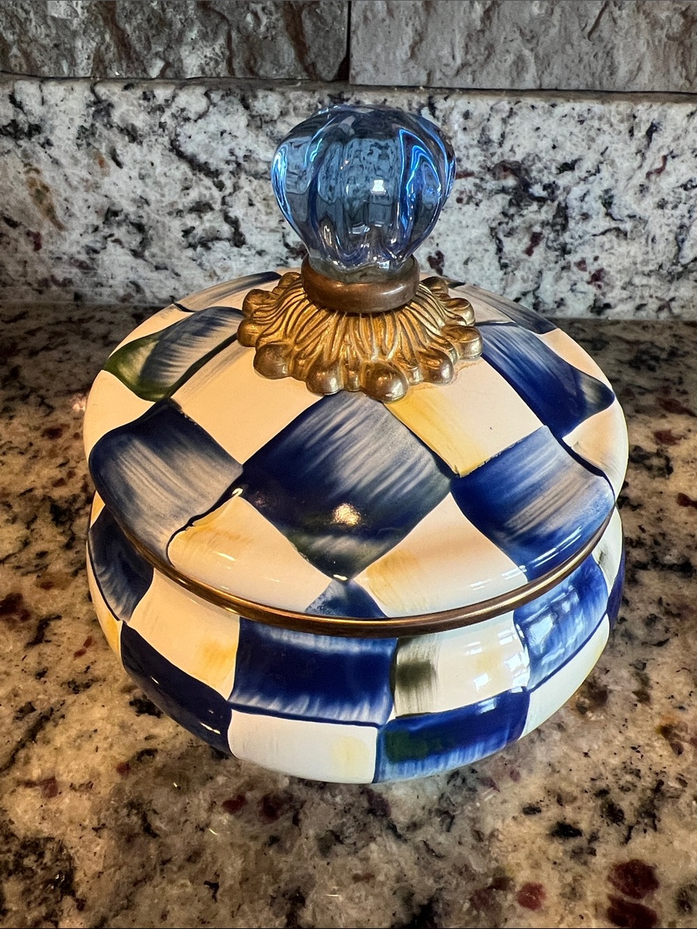 Mackenzie-Childs Royal Check Squashed Pot. EUC. 💙🤍 - Picture 3 of 11